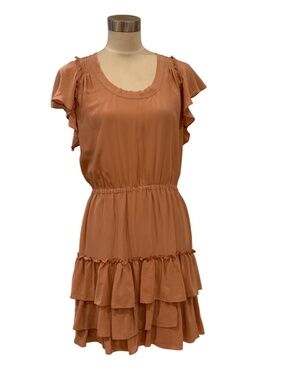 New Banana Republic pink silk crepe ruffle round neck dress M